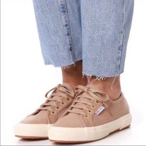 Superga Womens Sneakers Tan Gray Lace Up Leather Shoes 37 7
